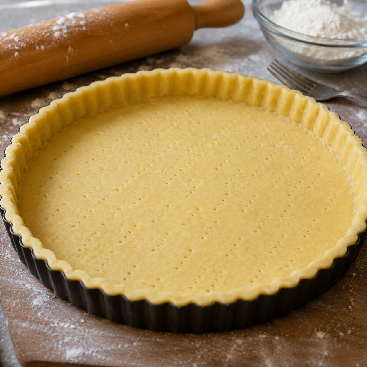 Massa de quiche em pré-assamento.